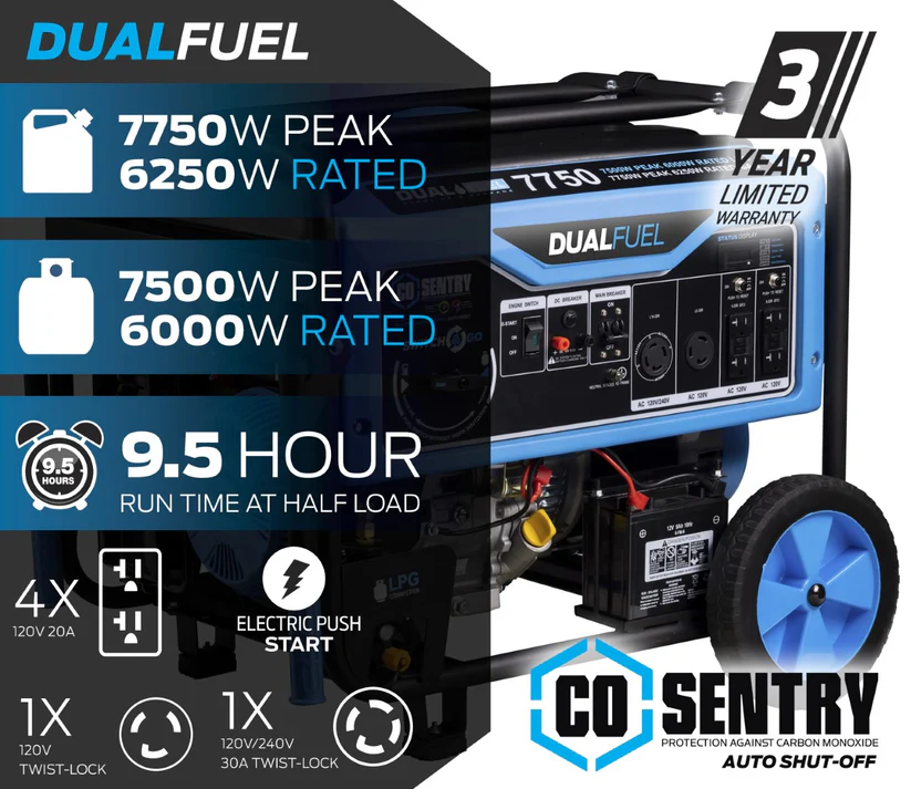 Buy Pulsar PG7750BCO 7,750-Watt Dual-Fuel Generator with CO Alert Online