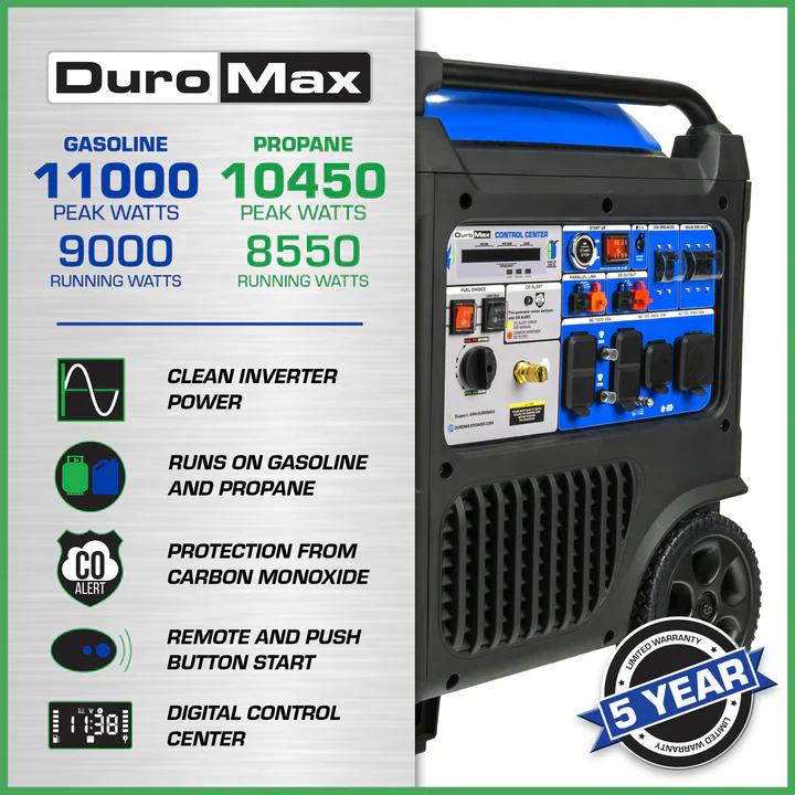 DuroMax XP11000iH 11,000 Watt Portable Dual Fuel Inverter Generator with CO Alert - Image 2